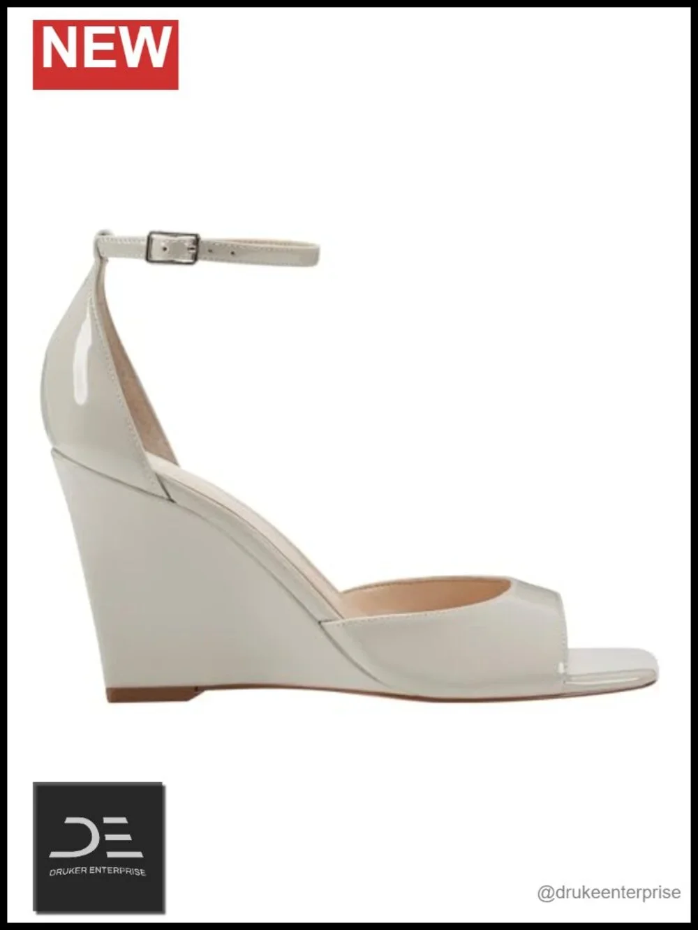 Wedge Sandals Faux Leather Ankle Strap Square Toe 3.54
